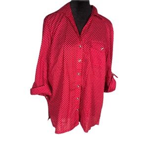 Karen Scott Red Checkered 3/4 roll Up Sleeve Shirt women’s Large